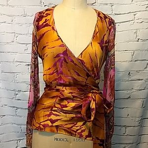 Stunning Silk Wrap Blouse. Cynthia Rose. Small.
